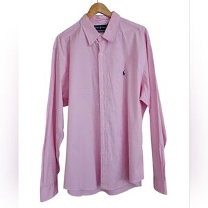 Ralph Lauren Men's Pink Pinstripe Custom Fit Cotton Dress Shirt, Size 18, 36/37